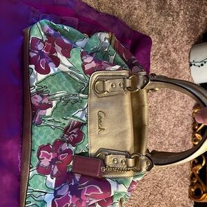 Coach Floral Print Women's Bag - Gold and Green
